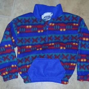 Woolrich Cilhdren's Zip Up Sweater - Blue, Red, Green Pattern